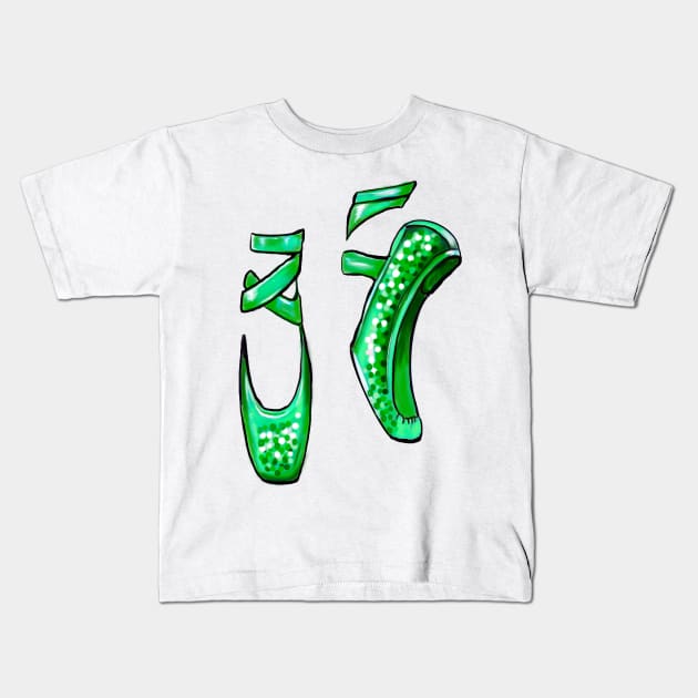 Top 10 best gifts for dancers. Ballet pointe shoes in green. Ballerina dancer dancing dance Kids T-Shirt by Artonmytee